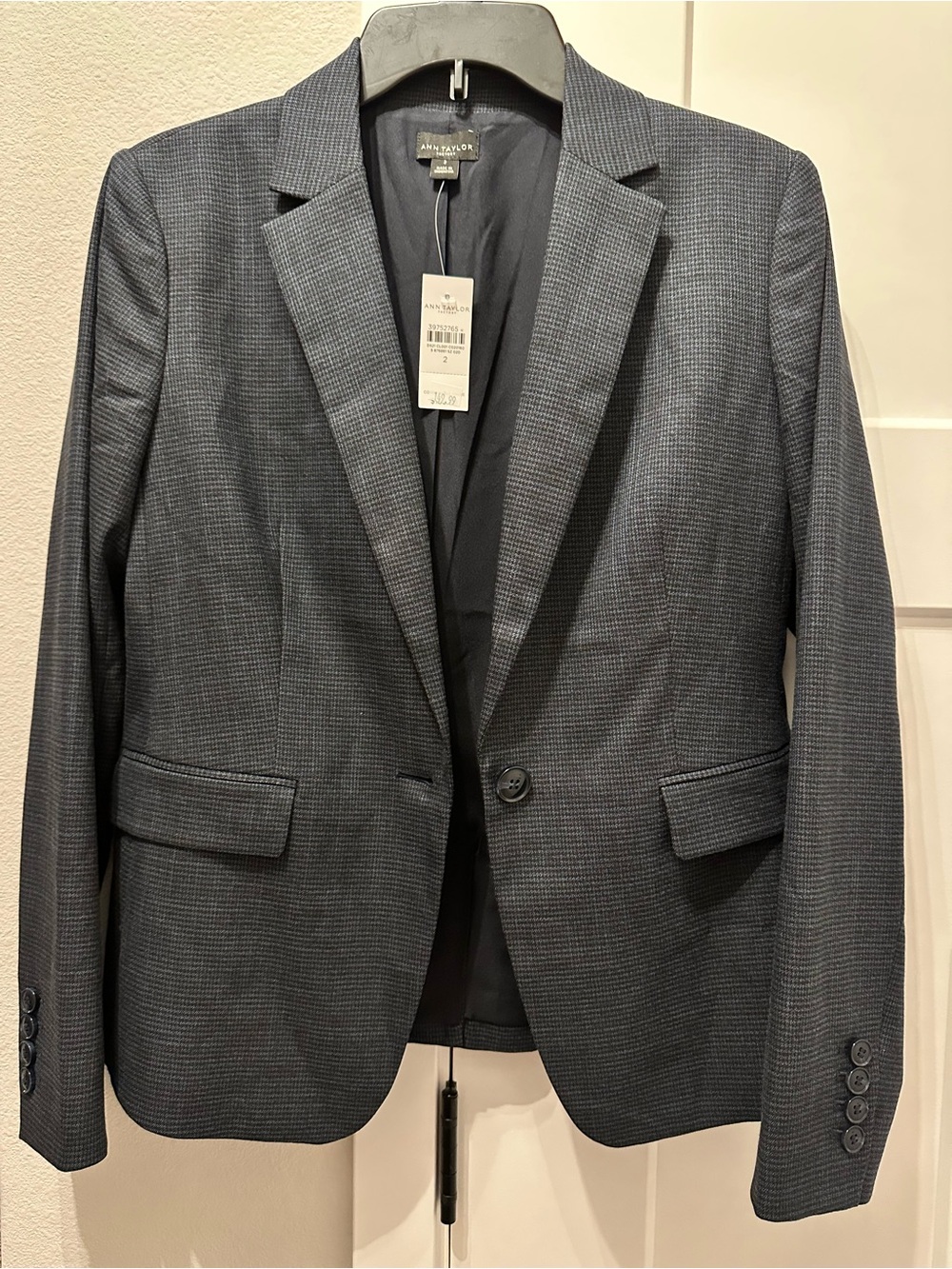 Ann Taylor Charcoal Micro-Check Tailored Blazer size 2
